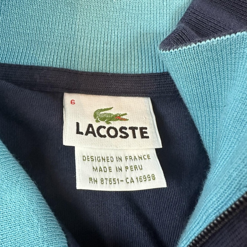 Lacoste Sweater Mens Large Navy Quarter Zip Cotton Pullover Mock Neck Croc Logo - Picture 3 of 9